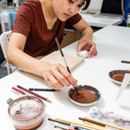 Miyu Kurihara working in her studio on collaborative work done with Yuta Segawa, London 2019